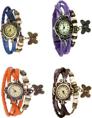 

NS18 Vintage Butterfly Rakhi Combo of 4 Blue, Orange, Purple And Brown Watch - For Women