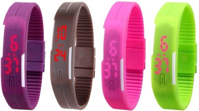 NS18 Silicone Led Magnet Band Combo of 4 Purple, Brown, Pink And Green Digital Watch  - For Boys & Girls   Watches  (NS18)