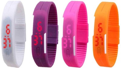 NS18 Silicone Led Magnet Band Combo of 4 White, Purple, Pink And Orange Watch  - For Boys & Girls   Watches  (NS18)