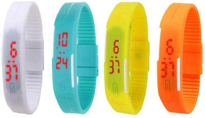 NS18 Silicone Led Magnet Band Combo of 4 White, Sky Blue, Yellow And Orange Digital Watch  - For Boys & Girls   Watches  (NS18)