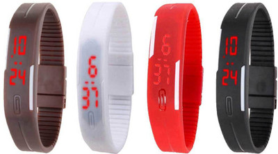 NS18 Silicone Led Magnet Band Combo of 4 Brown, White, Red And Black Digital Watch  - For Boys & Girls   Watches  (NS18)