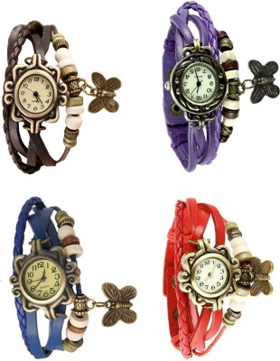 NS18 Vintage Butterfly Rakhi Combo of 4 Brown, Blue, Purple And Red Analog Watch  - For Women   Watches  (NS18)