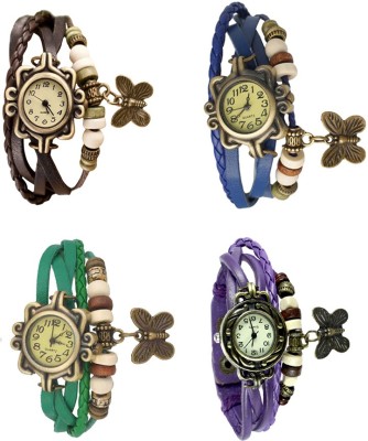 NS18 Vintage Butterfly Rakhi Combo of 4 Brown, Green, Blue And Purple Analog Watch  - For Women   Watches  (NS18)