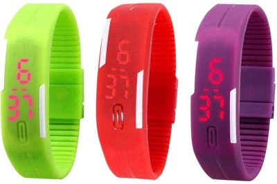 NS18 Silicone Led Magnet Band Combo of 3 Green, Red And Purple Digital Watch  - For Boys & Girls   Watches  (NS18)