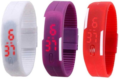 NS18 Silicone Led Magnet Band Combo of 3 White, Purple And Red Digital Watch  - For Boys & Girls   Watches  (NS18)