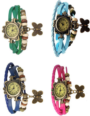 

Kissu Vintage Rakhi Combo of 4 Green, Blue, Sky Blue And Pink Watch - For Women