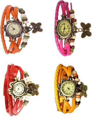 

Kissu Vintage Rakhi Combo of 4 Orange, Red, Pink And Yellow Watch - For Women