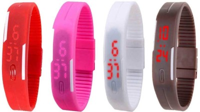 NS18 Silicone Led Magnet Band Combo of 4 Red, Pink, White And Brown Digital Watch  - For Boys & Girls   Watches  (NS18)