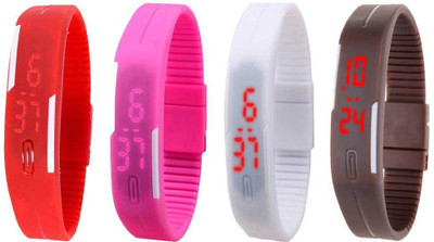 NS18 Silicone Led Magnet Band Combo of 4 Red, Pink, White And Brown Digital Watch  - For Boys & Girls   Watches  (NS18)