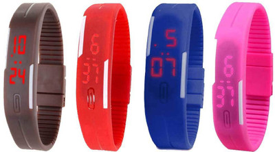 

NS18 Silicone Led Magnet Band Combo of 4 Brown, Red, Blue And Pink Watch - For Boys & Girls
