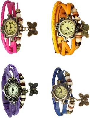 NS18 Vintage Butterfly Rakhi Combo of 4 Pink, Purple, Yellow And Blue Analog Watch  - For Women   Watches  (NS18)