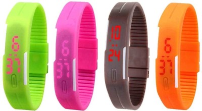 NS18 Silicone Led Magnet Band Combo of 4 Green, Pink, Brown And Orange Digital Watch  - For Boys & Girls   Watches  (NS18)