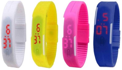 NS18 Silicone Led Magnet Band Combo of 4 White, Yellow, Pink And Blue Digital Watch  - For Boys & Girls   Watches  (NS18)