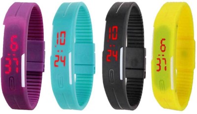 NS18 Silicone Led Magnet Band Combo of 4 Purple, Sky Blue, Black And Yellow Digital Watch  - For Boys & Girls   Watches  (NS18)