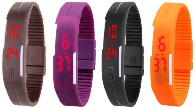 NS18 Silicone Led Magnet Band Combo of 4 Brown, Purple, Black And Orange Digital Watch  - For Boys & Girls   Watches  (NS18)