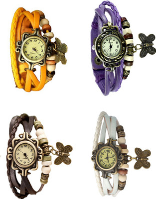 NS18 Vintage Butterfly Rakhi Combo of 4 Yellow, Brown, Purple And White Analog Watch  - For Women   Watches  (NS18)