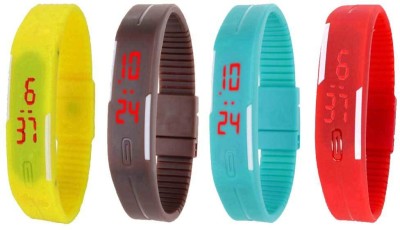 NS18 Silicone Led Magnet Band Watch Combo of 4 Yellow, Brown, Sky Blue And Red Digital Watch  - For Couple   Watches  (NS18)