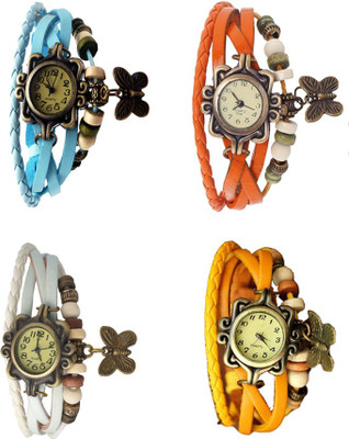

Kissu Vintage Rakhi Combo of 4 Sky Blue, White, Orange And Yellow Watch - For Women