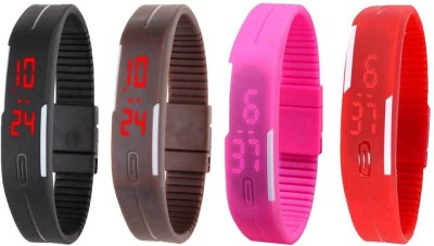 NS18 Silicone Led Magnet Band Watch Combo of 4 Black, Brown, Pink And Red Digital Watch  - For Couple   Watches  (NS18)