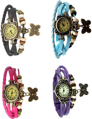 

Kissu Vintage Rakhi Combo of 4 Black, Pink, Sky Blue And Purple Watch - For Women