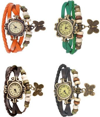 View NS18 Vintage Butterfly Rakhi Combo of 4 Orange, Brown, Green And Black Analog Watch  - For Women Wrist Watches Price Online(NS18)