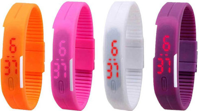 

Kissu Led Magnet Band Combo of 4 Orange, Pink, White And Purple Watch - For Men & Women