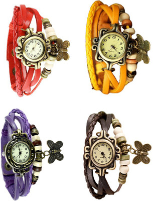 

NS18 Vintage Butterfly Rakhi Combo of 4 Red, Purple, Yellow And Brown Watch - For Women