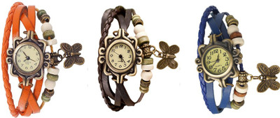 

Kissu Vintage Rakhi Watch Combo of 3 Orange, Brown And Blue Watch - For Women