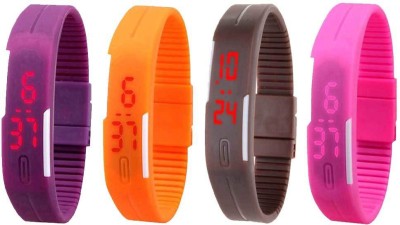 NS18 Silicone Led Magnet Band Combo of 4 Purple, Orange, Brown And Pink Digital Watch  - For Boys & Girls   Watches  (NS18)