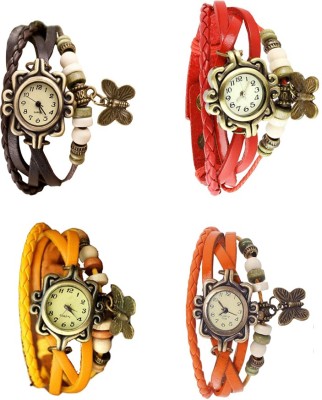 NS18 Vintage Butterfly Rakhi Combo of 4 Brown, Yellow, Red And Orange Analog Watch  - For Women   Watches  (NS18)