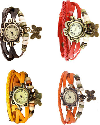 

Kissu Vintage Rakhi Combo of 4 Brown, Yellow, Red And Orange Watch - For Women