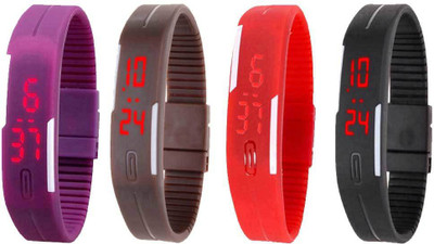 

Kissu Led Magnet Band Combo of 4 Purple, Brown, Red And Black Watch - For Men & Women