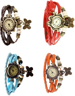 NS18 Vintage Butterfly Rakhi Combo of 4 Brown, Sky Blue, Red And Orange Analog Watch  - For Women   Watches  (NS18)