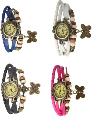 NS18 Vintage Butterfly Rakhi Combo of 4 Blue, Black, White And Pink Analog Watch  - For Women   Watches  (NS18)