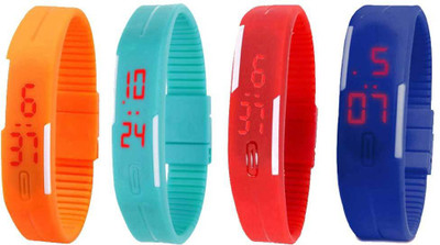 

Kissu Led Magnet Band Combo of 4 Orange, Sky Blue, Red And Blue Watch - For Men & Women