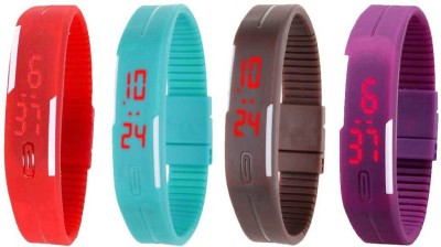 NS18 Silicone Led Magnet Band Watch Combo of 4 Red, Sky Blue, Brown And Purple Digital Watch  - For Couple   Watches  (NS18)