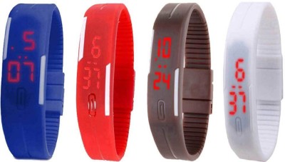 NS18 Silicone Led Magnet Band Combo of 4 Blue, Red, Brown And White Digital Watch  - For Boys & Girls   Watches  (NS18)