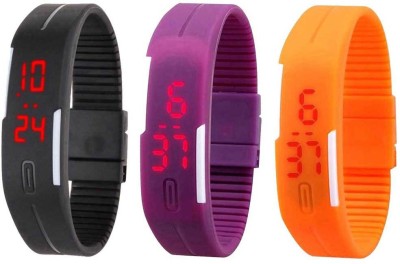 NS18 Silicone Led Magnet Band Combo of 3 Black, Purple And Orange Digital Watch  - For Boys & Girls   Watches  (NS18)