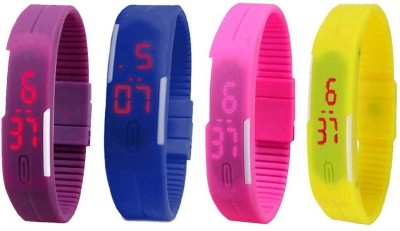 NS18 Silicone Led Magnet Band Combo of 4 Purple, Blue, Pink And Yellow Digital Watch  - For Boys & Girls   Watches  (NS18)