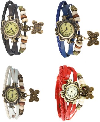 NS18 Vintage Butterfly Rakhi Combo of 4 Black, White, Blue And Red Analog Watch  - For Women   Watches  (NS18)