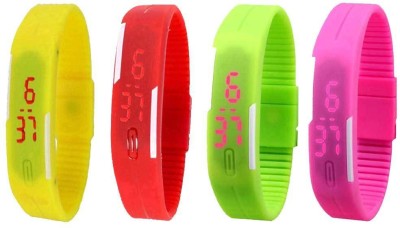 NS18 Silicone Led Magnet Band Combo of 4 Yellow, Red, Green And Pink Digital Watch  - For Boys & Girls   Watches  (NS18)