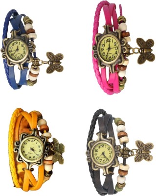 NS18 Vintage Butterfly Rakhi Combo of 4 Blue, Yellow, Pink And Black Analog Watch  - For Women   Watches  (NS18)