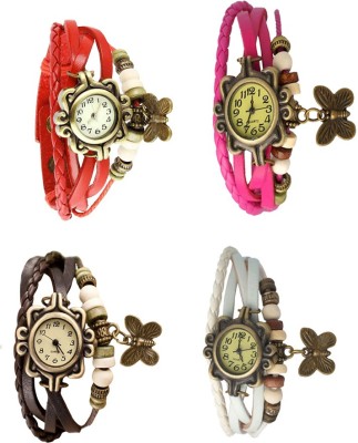 NS18 Vintage Butterfly Rakhi Combo of 4 Red, Brown, Pink And White Analog Watch  - For Women   Watches  (NS18)