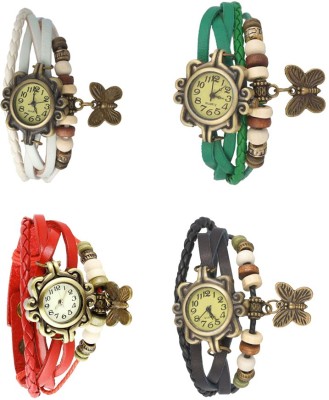 NS18 Vintage Butterfly Rakhi Combo of 4 White, Red, Green And Black Analog Watch  - For Women   Watches  (NS18)