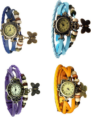 

Kissu Vintage Rakhi Combo of 4 Blue, Purple, Sky Blue And Yellow Watch - For Women