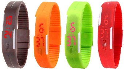 NS18 Silicone Led Magnet Band Watch Combo of 4 Brown, Orange, Green And Red Digital Watch  - For Couple   Watches  (NS18)