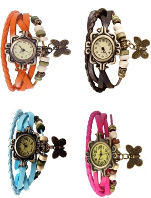 NS18 Vintage Butterfly Rakhi Combo of 4 Orange, Sky Blue, Brown And Pink Analog Watch  - For Women   Watches  (NS18)