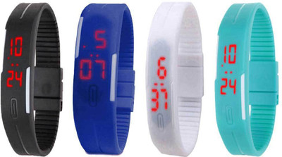 

NS18 Silicone Led Magnet Band Watch Combo of 4 Black, Blue, White And Sky Blue Watch - For Couple