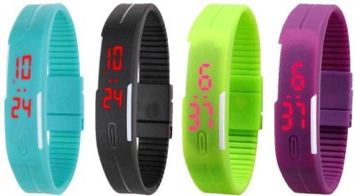 NS18 Silicone Led Magnet Band Watch Combo of 4 Sky Blue, Black, Green And Purple Digital Watch  - For Couple   Watches  (NS18)