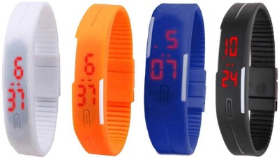 NS18 Silicone Led Magnet Band Combo of 4 White, Orange, Blue And Black Digital Watch  - For Boys & Girls   Watches  (NS18)